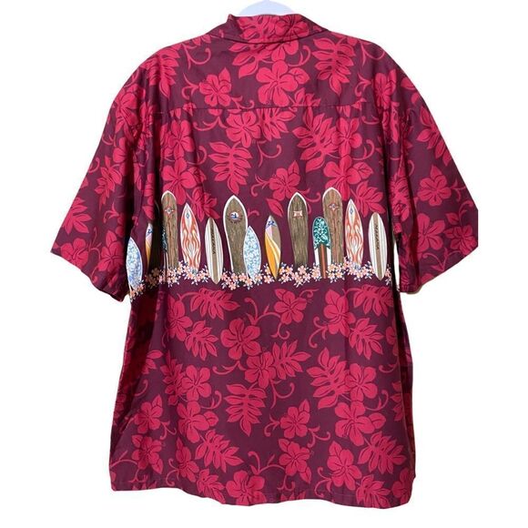 Authentic Hawaiian Cotton Surfboard Rack Hibiscus Button Down Shirt - Picture 4 of 6